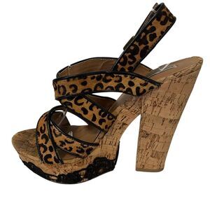Naughty Monkey Shoes Womens Size 10 Leopard Platform Sandals Cork mob wife